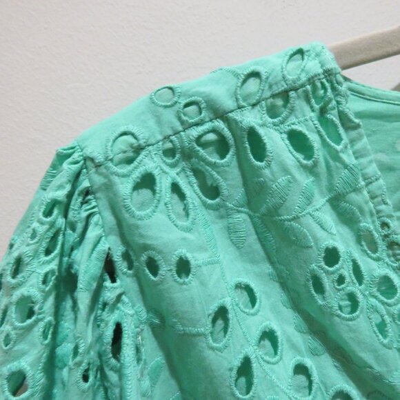 KAREN MILLEN Cotton Broderie Wrap Mini Dress in Mint Green Feminine Preppy Sz 8 - Picture 5 of 14